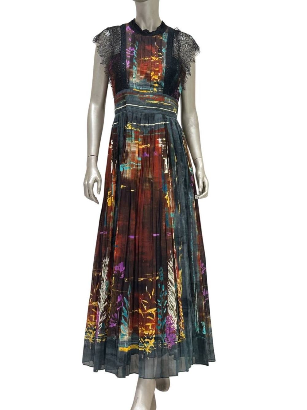 Valentino Multicolor Abstract Pleated Maxi Dress - IT 42